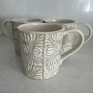 STARBUCKS Coffee Embossed Taupe Lace Mug 2009 Hawaiian Pattern Set of three